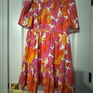 JB by Julie Brown Pink and Orange Ruffled Tiered Sundress